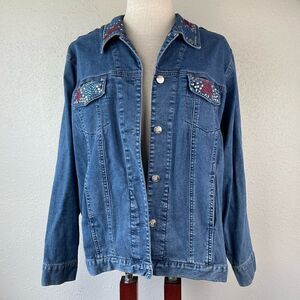 EUC Quacker Factory Womens Forth of July Gem Denim Jean Jacket Size L